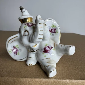 Vintage Keramik Elefant Figur Goldrand Rosen Dumbo Japan Sammlerstück - Bild 1 von 7