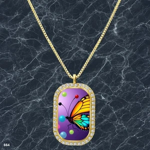 New Colorful Butterfly Pendant Necklace Image Design Classy Gold Tone Pure - Picture 1 of 4