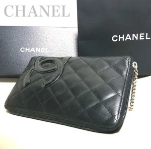 CHANEL Cambon Line Zip Organizer Long Wallet Black Pink Leather CC Logo Japan FS - Picture 1 of 11