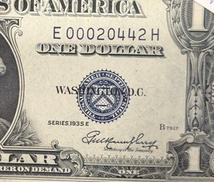 Fancy Serial Trinary Silver Certificate One Dollar Bill 1935E Series E00020442H - Picture 1 of 3