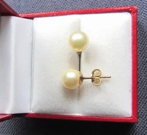 Alte Edle 333 FB Gold Gelbgold Ohrstecker Akoya Perle 1,9g Schwer - Bild 1 von 8