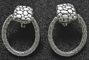 CLIP-ON Ohrringe Kiesel und Blatt Gravuren eckig oval silberfarben Western Wear - Bild 1 von 5