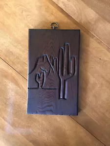 VTG MCM Carved Wood Wall Hanging Plaque 7x12; Arizona Desert, signed Chuck Sears - Picture 1 of 19