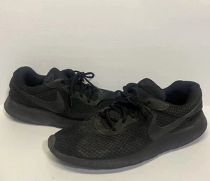 Nike Mens Tanjun Black Running Shoes Solid Triple Black Lace Up Low Top Size 12 - Picture 1 of 9