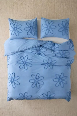 Capa de edredom de algodão luxuosa, azul floral tufada macia 3 peças edredom boho cama - Imagem 1 de 4