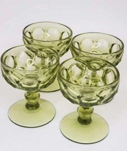 4 -Vintage Imperial Glass Provincial Green Thumbprint Champagne Sherbet Glasses - Picture 1 of 4