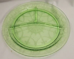 Anchor Hocking Cameo/Ballerina Vetro Verde Depressione 10,5” Diviso/Piastra Grill - Foto 1 di 4
