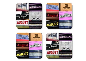 Personalized Coasters featuring the name AUGUST in photos of signs - Set of 4 - Picture 1 of 1