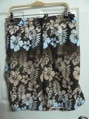 # JOE BOXER MEN SIZE L (32x10) BROWN FLORAL SWIM TRUNKS BOARD SHORTS-21" LONG - Image 1 of 4