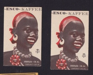 2 Ancienne étiquette allumettes Suisse BN152527 Femme Café Afrique - Picture 1 of 1