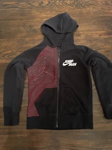 Nike Air Jordan Hoodie Red Black Full Zip Boys Size Small 8-10 - Picture 1 of 5