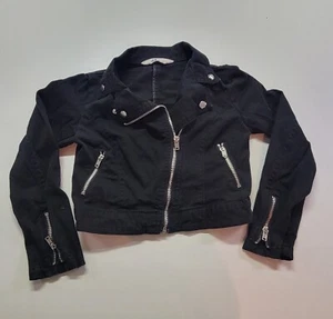 H&M Girl's Black Motorcycle Biker Jacket Zippers Youth 10-11Y - Picture 1 of 6