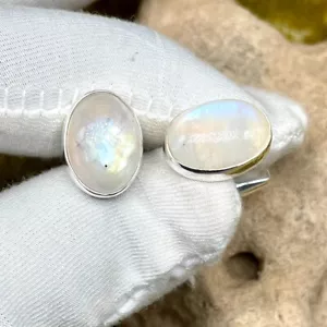 Natürlich Regenbogen Mondstein 925 Sterling Silber Manschettenknöpfe - Bild 1 von 10