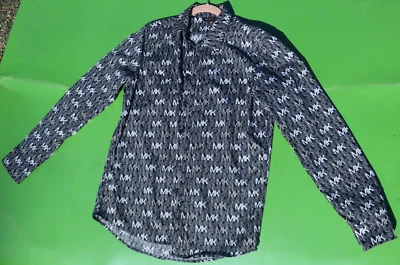 CAMISA DE VESTIR MICHAEL KORS HOMBRE BLANCO Y NEGRO MK KORS LOGO TALLA PEQUEÑA KS240036RH Foto 1 de 4