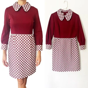 Vintage 50s 60s Mod Polka Dot Polyester Dress Rockabilly Collared Shift Pin Up 6 - Picture 1 of 20