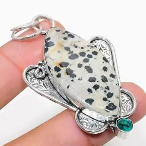 Dalmation Jasper, Diopside 925 Sterling Silver Jewelry Pendant 2.56" - Picture 1 of 1