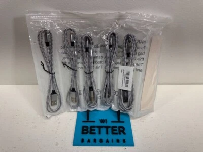 5 pack Silver Braided Apple Charging Cords 2 3ft/ 3 6ft Fast Charging NEW - Image 1 of 4