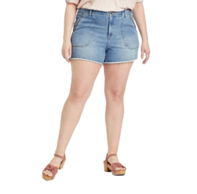 Knox Rose Women's Embroidered Pocket Trim Blue Denim Jean Shorts -- Size 18W - Image 1 of 4