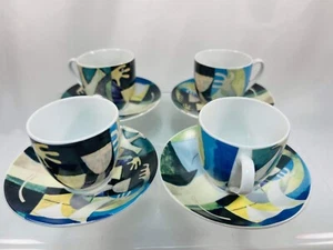 Arte Casa Espresso Cups Saucers White Blue Green Black Set Of 4 - Bild 1 von 9