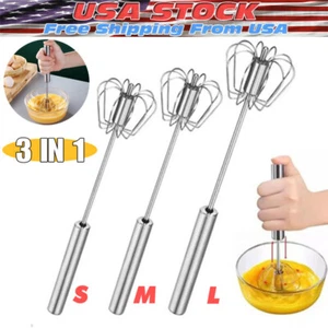 Semi-Automatic Egg Whisk Hand Push Egg Beater Stainless Steel Blender Mixer Tool - Picture 1 of 13
