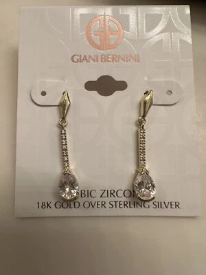 Nuevo con etiquetas Giani Bernini Oro 18k Sobre Plata Esterlina Absolutamente Impresionante Gota Pera Circonita cúbica Foto 1 de 4