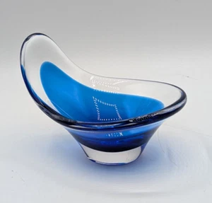 Flygsfors Coquille kobaltblau gefasst mundgeblasene Kunstglasschale Schweden signiert Vintage 5 Zoll - Bild 1 von 9