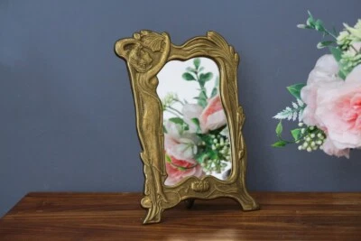 Espejo de pie Art Nouveau de latón Foto 1 de 2