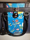 DASEIN Grannycore Large Handbag Tote Purse Navy Blue Teal With Floral Pattern
