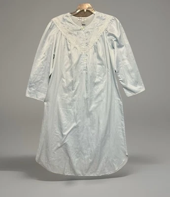 Camisón Miss Elaine Satén y Franela Azul Talla XL 43" Busto Acogedor Midi Encaje Dormir Foto 1 de 4