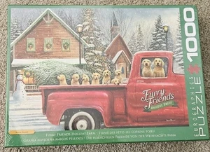 Furry Friends Holiday Farm Jigsaw Puzzle 1000 pieces Eurographics Christmas dogs - Picture 1 of 6