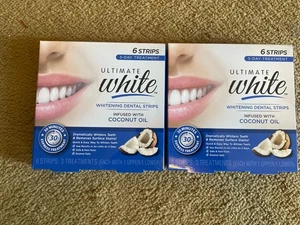 Ultimate White Whitening Dental Strips Infused With Coconut Oil 6 Strips Qty 2 - Picture 1 of 3