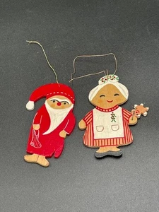 Vintage Handarbeit flach Holz Weihnachtsmann Frau Weihnachtsschmuck doppelseitig bemalt - Bild 1 von 6