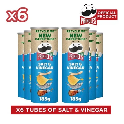 Pringles Salt & Vinegar Flavour Crisps Sharing Tub 185g, 6 pack - Image 1 of 4
