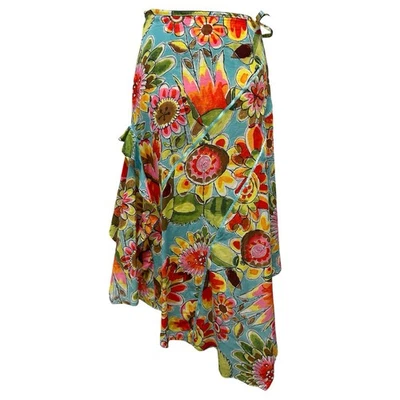 油性不对称褶皱花卉棉质喇叭中裙女式 34/US 4 码 — 第 1/4 张图片