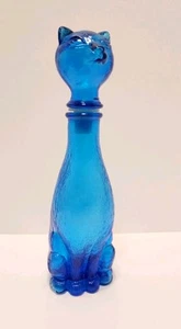 Vintage Cobalt Blue Empoli Glass Cat Bottle Decanter - Picture 1 of 14