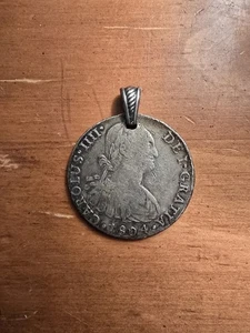 1804 Peru 8 Reals Coin Pendant Silver Antique - Picture 1 of 2
