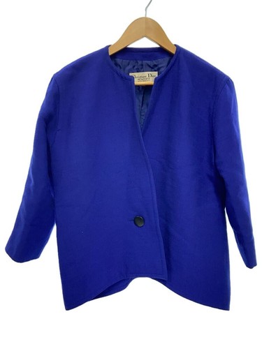 Cappotto giacca bar Christian Dior lana rayon capospalla senza colletto taglia 7 blu