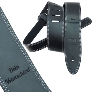 keepdrum personalisierter Gitarrengurt aus Echt-Leder Schwarz mit Wunsch-Text - Bild 1 von 9