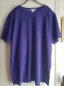 RED HATS BOUTIQUE!  ROYAL PURPLE EYELET LACE TRIM 1X 50" BUST TUNIC 32" LONG TOP - Picture 1 of 5