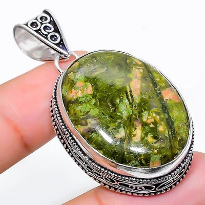 Unakite Gemma Fatto a Mano 925 Sterling Argento Gioielli Ciondolo - Immagine 1 di 4
