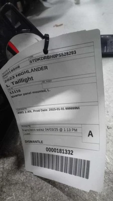 Driver Tail Light Quarter Panel Mounted Fits 20-24 HIGHLANDER 425040 - Image 1 of 3