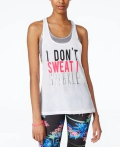 Material Girl Active Juniors' Layered-look Graphic Tank Top, White/Silver, Sz. L - Picture 1 of 12