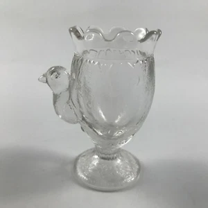 Antiker COLUMBIA GLAS CO "EARLY BIRD" durchsichtiger Zahnstocher mit Füßen Vogel / Hühner - Bild 1 von 5
