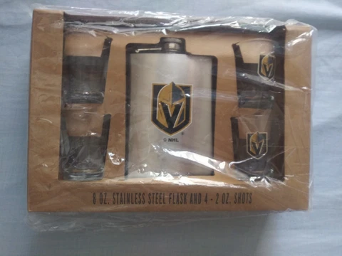 The Memory Company NHL Vegas Golden Knights Flask And Shot Glass Set Cover