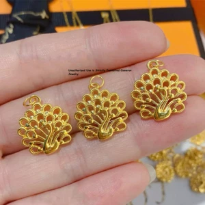 1pcs Pure 999 24K Yellow Gold Women 3D Lucky Peacock Pendant  Small one - Picture 1 of 5
