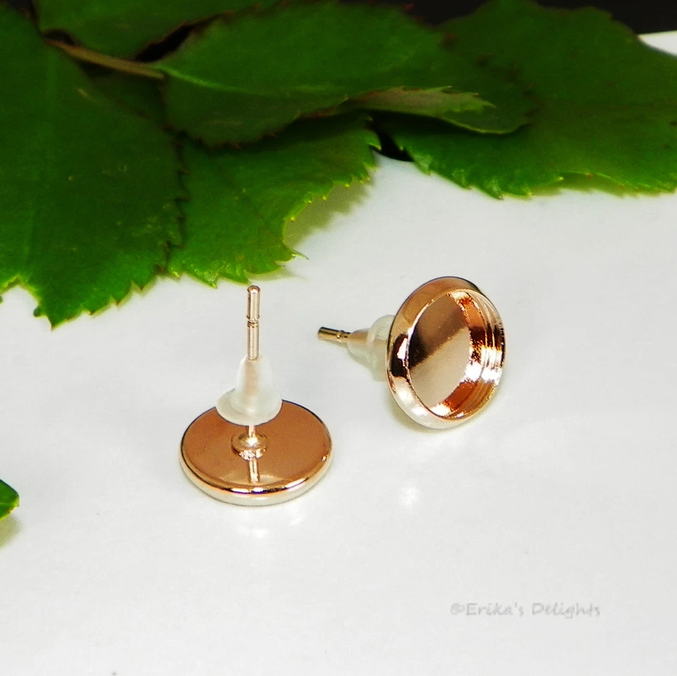 10mm Round Rose Gold Plated Cabochon Earring Settings (for cab gemstones) - Image 1 of 1