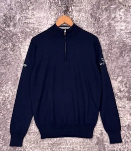 Peter Millar Sweater Small Mens Crown Soft Merino Silk 1/4 Zip Navy Blue - Picture 1 of 10
