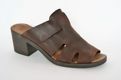 SANDRA MILLER Brown Leather 2.75" High Chunky Heel Sandals Sz. 10 - Image 1 of 3