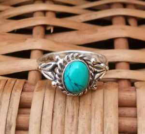 Turquoise Gemstone Oxidized Silver Plated Light Weight Handmade Ring All Size