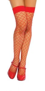 Sexy Roma Open Fishnet Thigh Highs Stockings, Nylons - Red - Picture 1 of 1